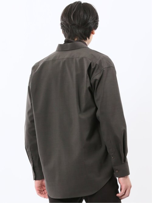 ウール混ストレッチ レギュラーカラー長袖シャツ