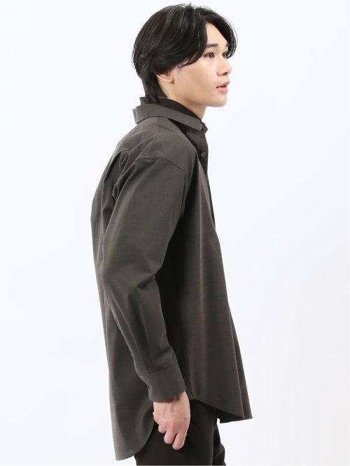 ウール混ストレッチ レギュラーカラー長袖シャツ