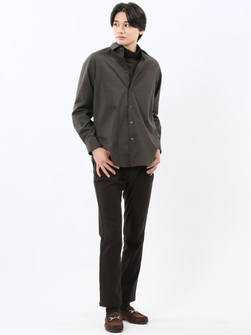 ウール混ストレッチ レギュラーカラー長袖シャツ