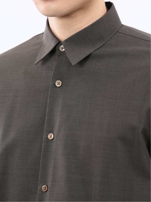 ウール混ストレッチ レギュラーカラー長袖シャツ