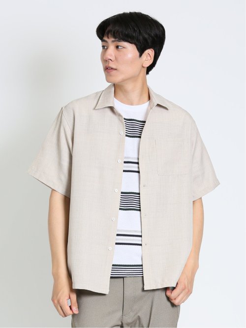 TechLinen レギュラーカラー 半袖ルーズシャツ(M 02アイボリー ...