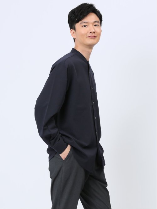 ストレッチ ギャバジン バンドカラー長袖シャツ