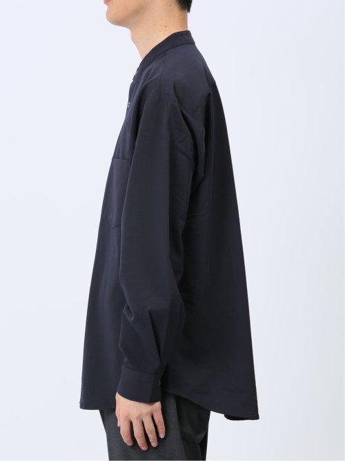 ストレッチ ギャバジン バンドカラー長袖シャツ