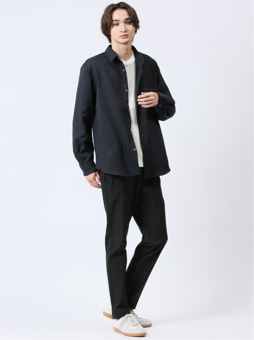 ウール調サキソニー カッタウェイ長袖シャツ