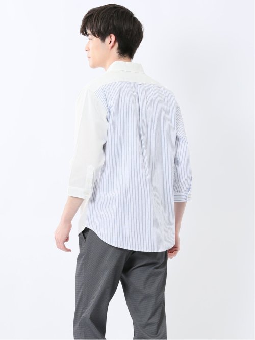 綿パナマ 配色 レギュラーカラー7分袖シャツ