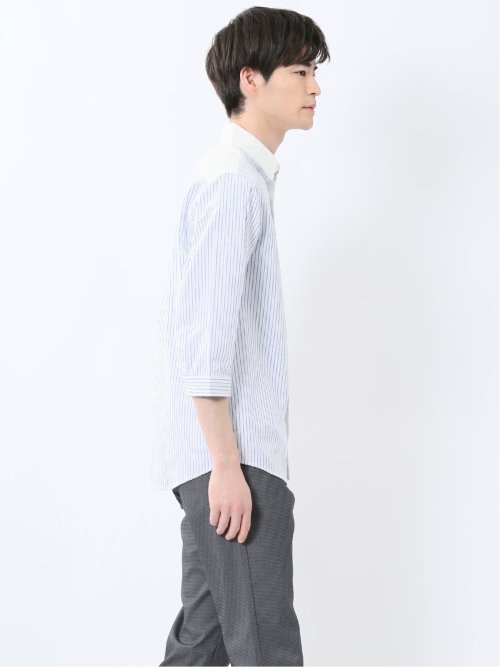 綿パナマ 配色 レギュラーカラー7分袖シャツ