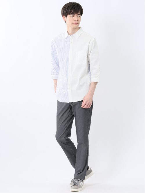 綿パナマ 配色 レギュラーカラー7分袖シャツ