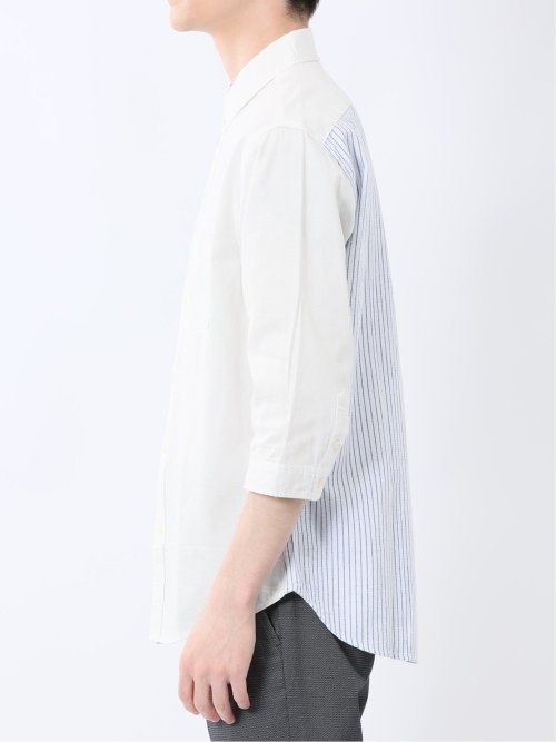 綿パナマ 配色 レギュラーカラー7分袖シャツ