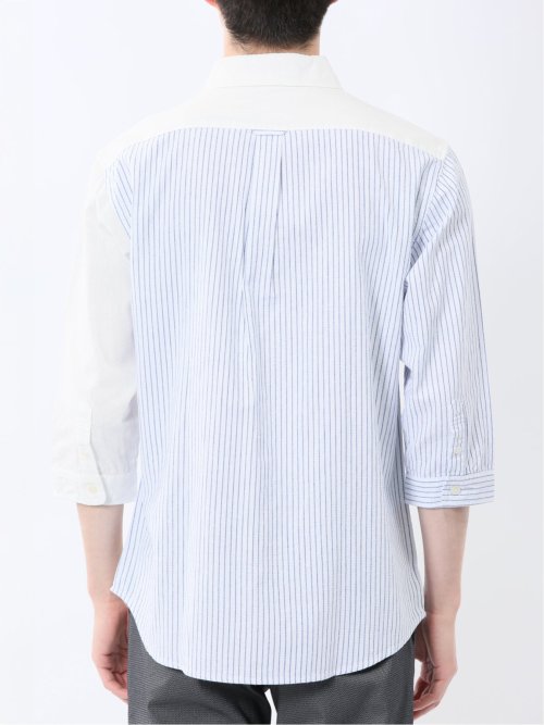 綿パナマ 配色 レギュラーカラー7分袖シャツ