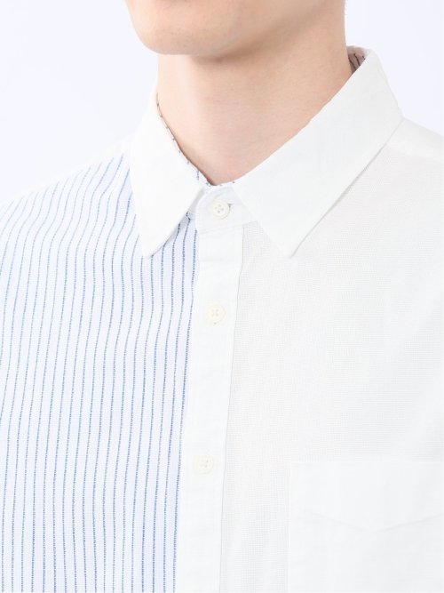 綿パナマ 配色 レギュラーカラー7分袖シャツ