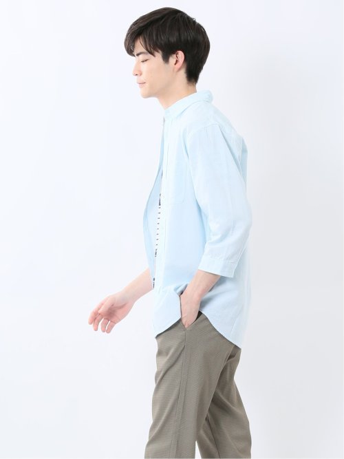 綿パナマ レギュラーカラー7分袖シャツ