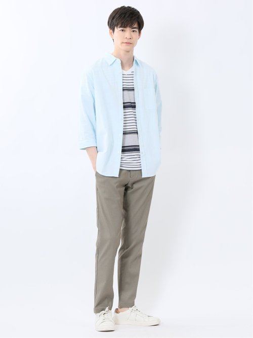 綿パナマ レギュラーカラー7分袖シャツ