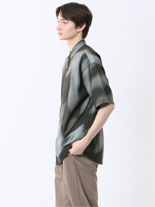 接触冷感 総柄 レギュラーカラー半袖シャツ