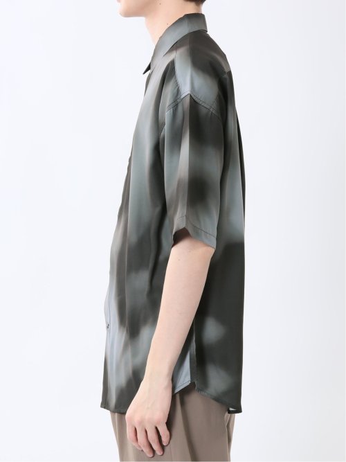 接触冷感 総柄 レギュラーカラー半袖シャツ