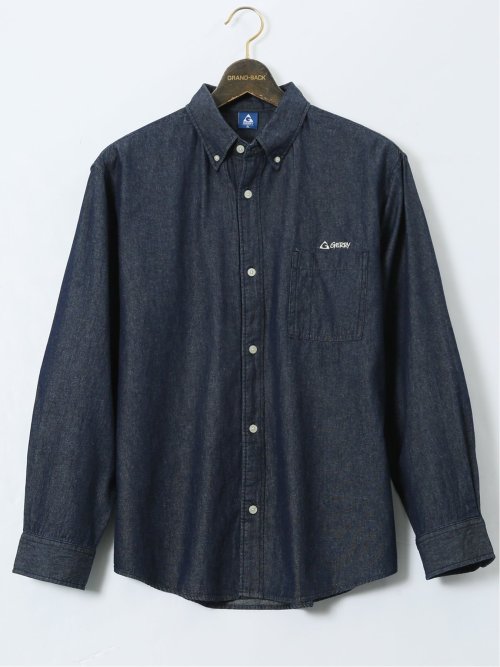 【大きいサイズ】ジェリー/GERRY 綿デニム ボタンダウン長袖シャツ