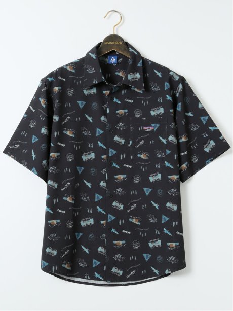 【大きいサイズ】ジェリー/GERRY 接触冷感 メッシュ 総柄 半袖 シャツ(セットアップ可能)