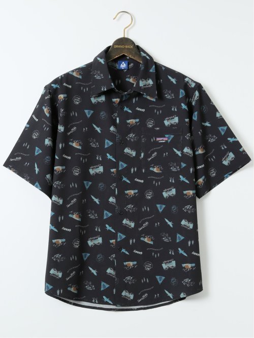 【大きいサイズ】ジェリー/GERRY 接触冷感 メッシュ 総柄 半袖 シャツ(セットアップ可能)