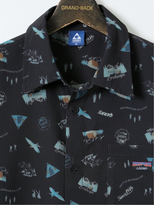 【大きいサイズ】ジェリー/GERRY 接触冷感 メッシュ 総柄 半袖 シャツ(セットアップ可能)