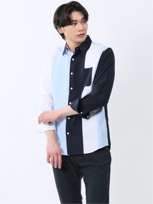 【WEB限定】綿オックス切替 レギュラーカラー長袖シャツ