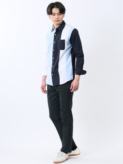 【WEB限定】綿オックス切替 レギュラーカラー長袖シャツ
