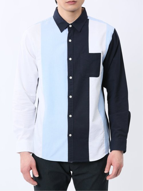 【WEB限定】綿オックス切替 レギュラーカラー長袖シャツ