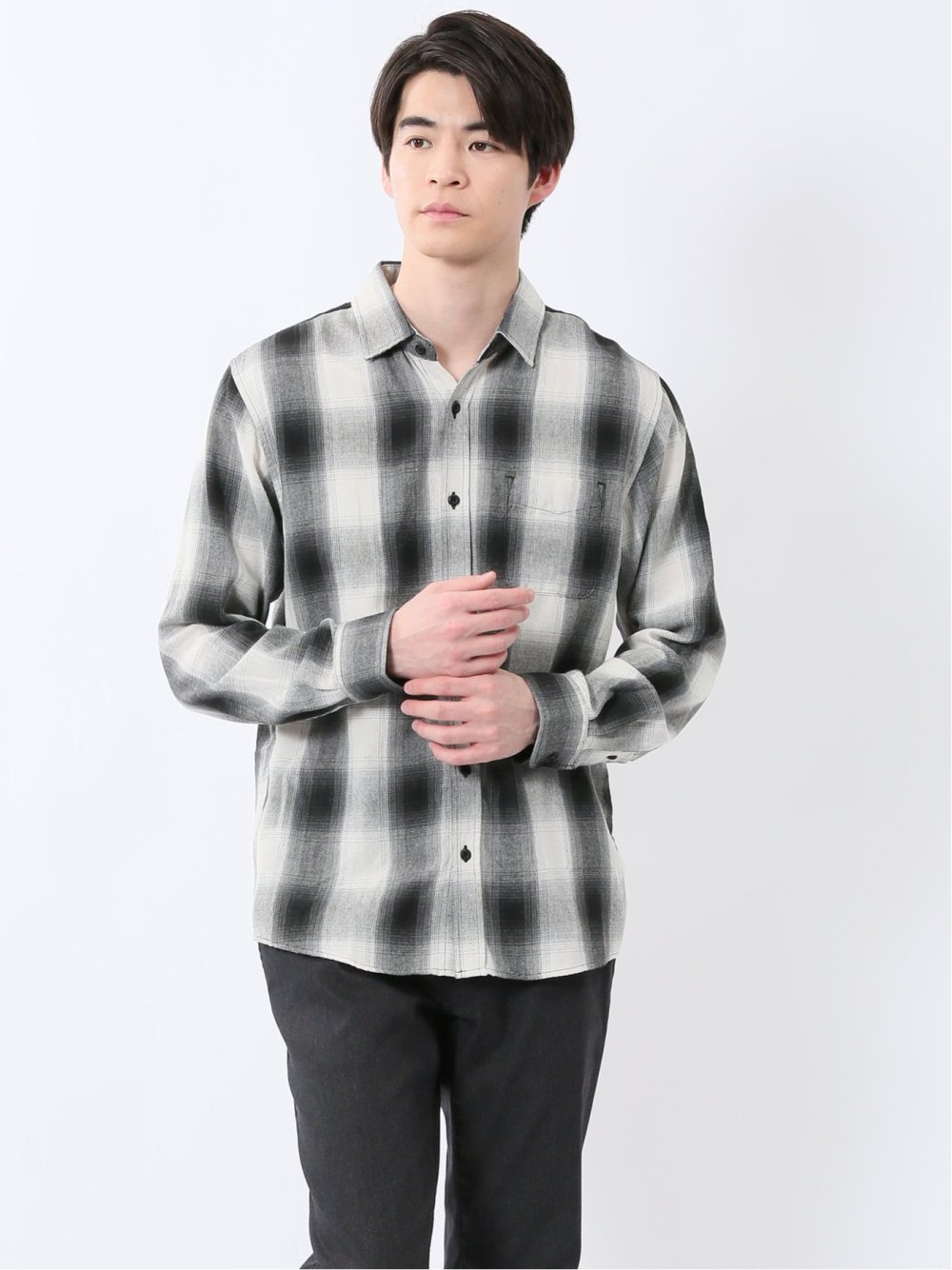 【WEB限定】オンブレーチェック レギュラーカラー長袖シャツ