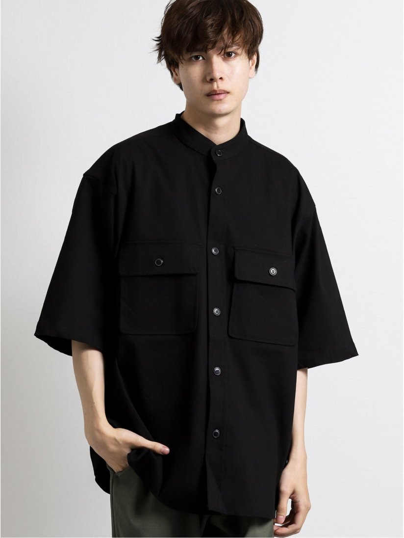ストレッチ バンドカラー半袖シェフシャツ M 05黒 ジャケット アウター Taka Q Online Shop タカキューオンラインショップ 公式通販