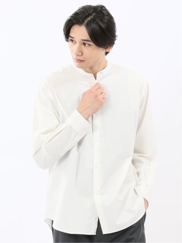 コットンタイプライター バンドカラー長袖シャツ