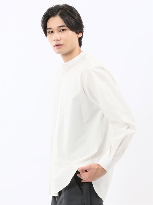 コットンタイプライター バンドカラー長袖シャツ