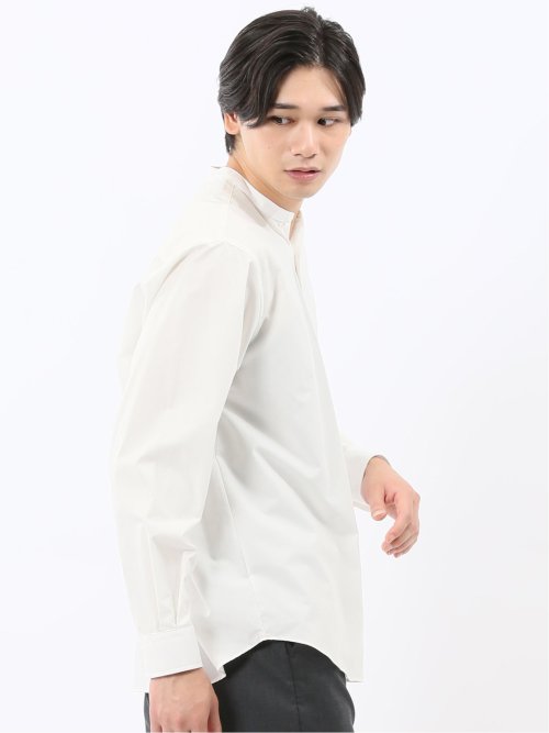 コットンタイプライター バンドカラー長袖シャツ