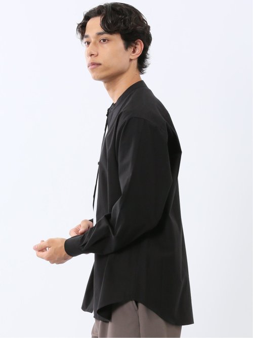 コットンタイプライター バンドカラー長袖シャツ(M 05黒): トップス