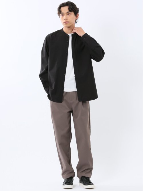 コットンタイプライター バンドカラー長袖シャツ