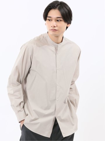 コットンタイプライター バンドカラー長袖シャツ