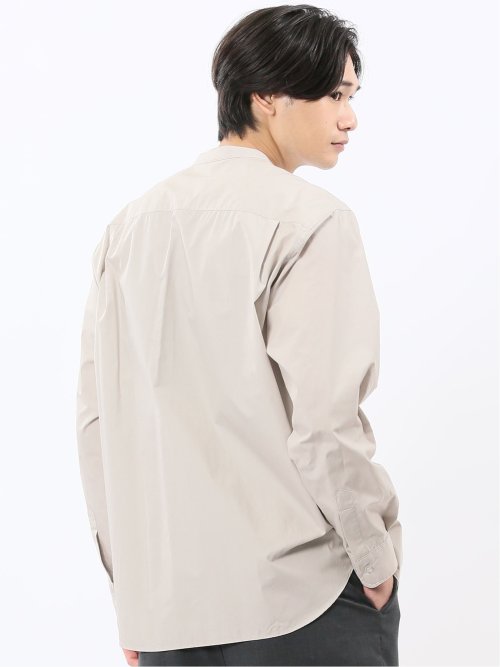 コットンタイプライター バンドカラー長袖シャツ