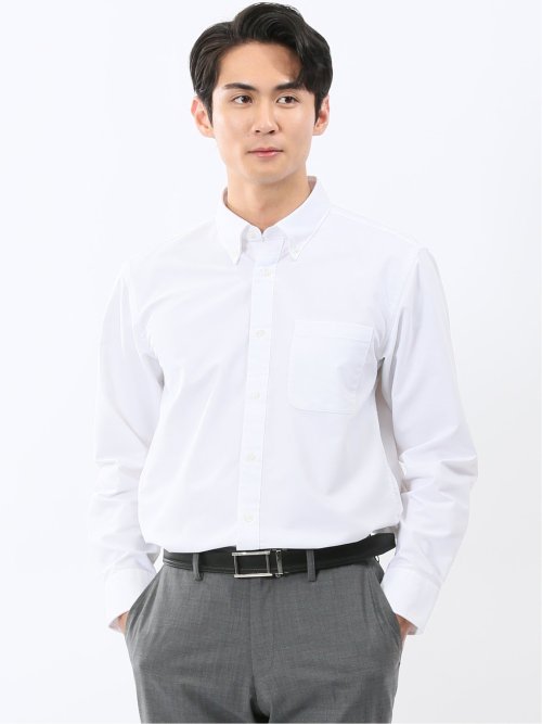 綿混オックス ボタンダウン長袖シャツ(M 01白): トップス | TAKA-Q