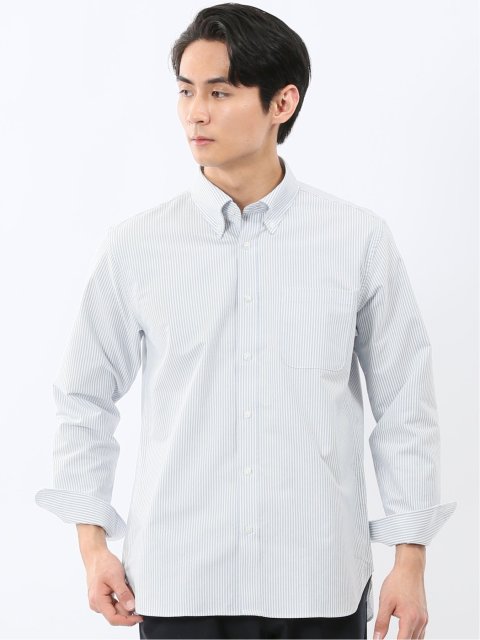 綿混オックス ボタンダウン長袖シャツ