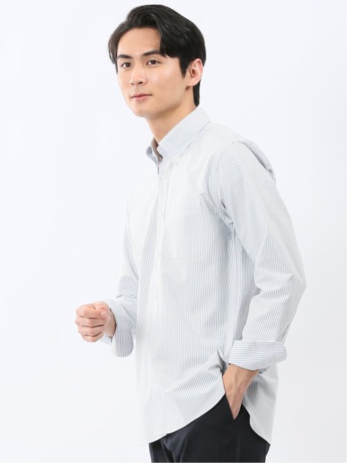 綿混オックス ボタンダウン長袖シャツ