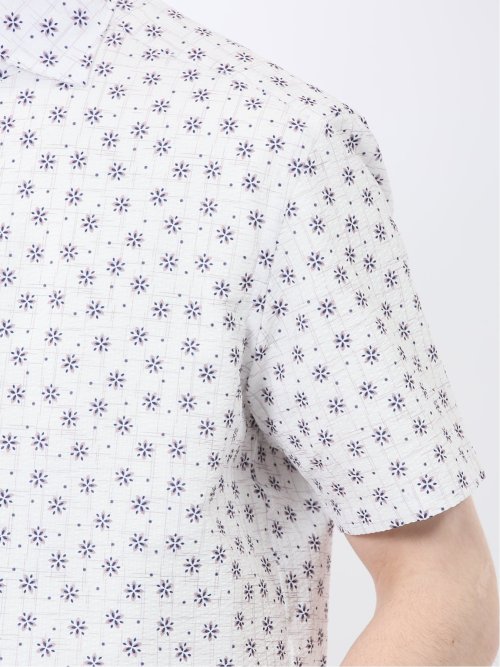 メッシュ 小花プリント カッタウェイ半袖シャツ