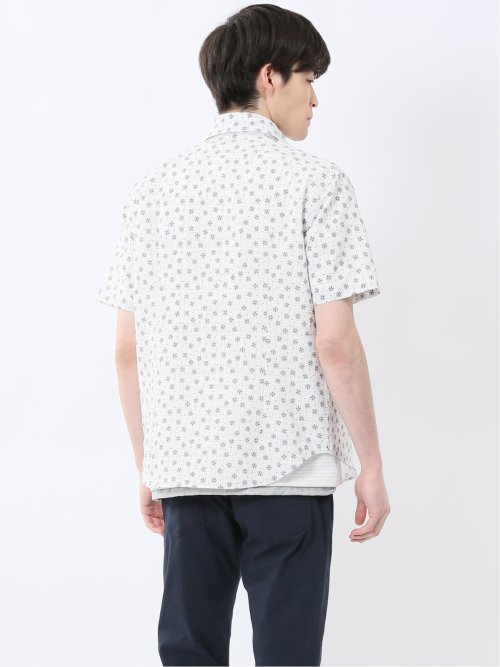 メッシュ 小花プリント カッタウェイ半袖シャツ