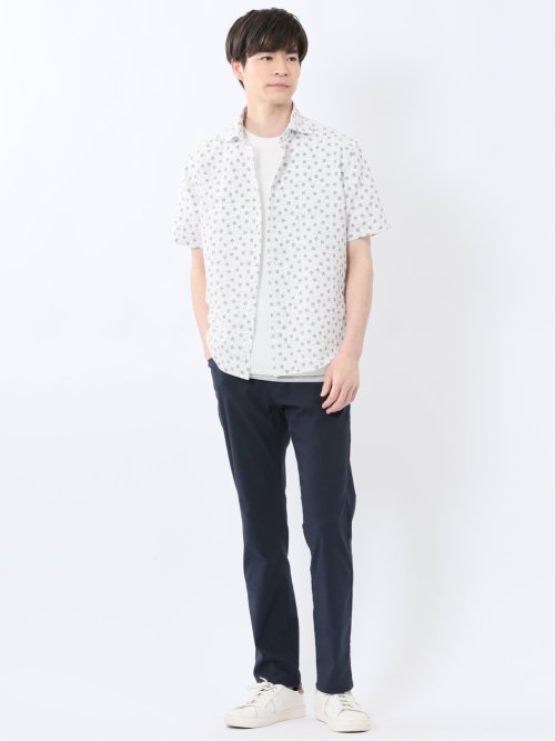 メッシュ 小花プリント カッタウェイ半袖シャツ