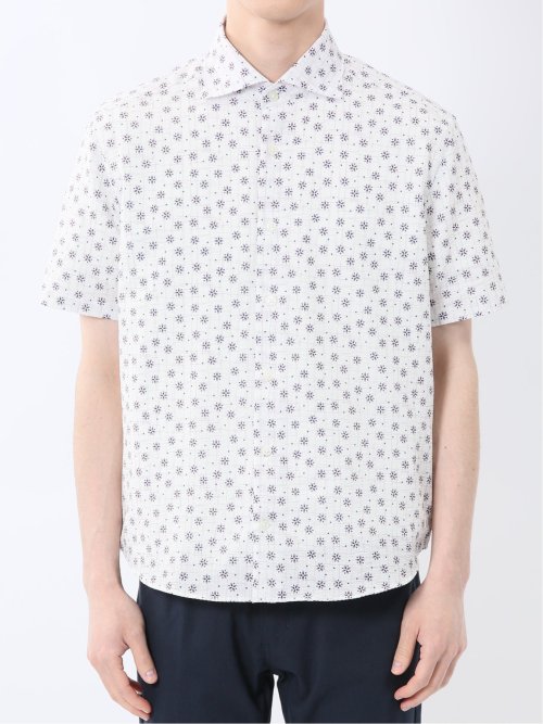 メッシュ 小花プリント カッタウェイ半袖シャツ