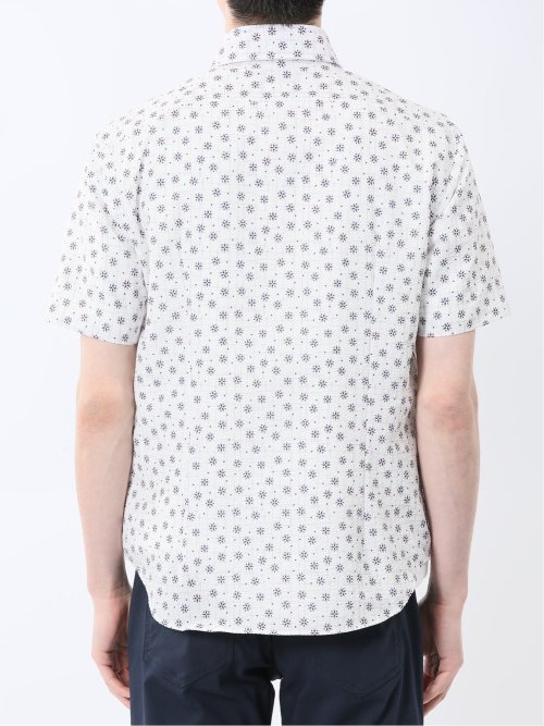 メッシュ 小花プリント カッタウェイ半袖シャツ
