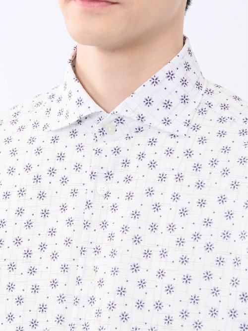 メッシュ 小花プリント カッタウェイ半袖シャツ