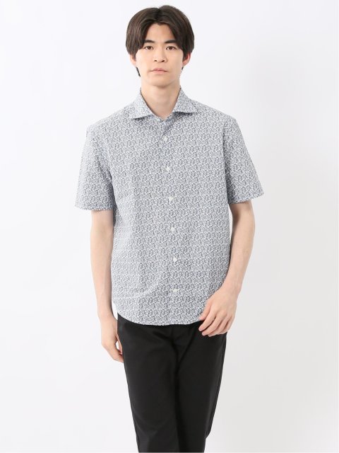 メッシュ 小花プリント カッタウェイ半袖シャツ