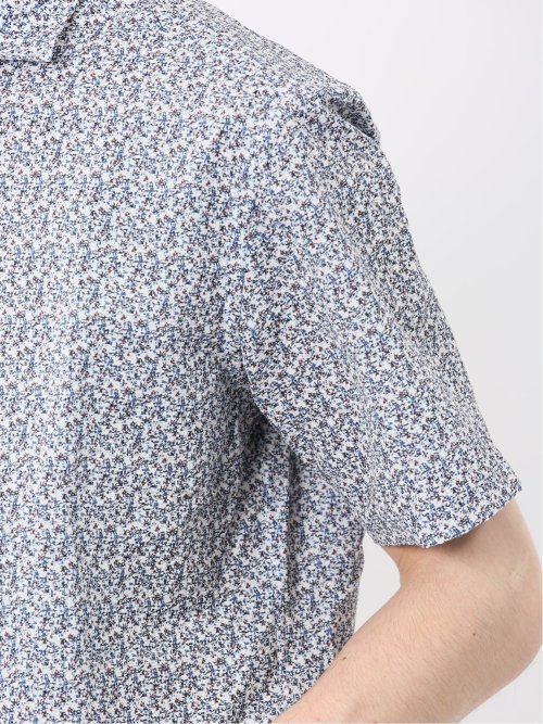 メッシュ 小花プリント カッタウェイ半袖シャツ