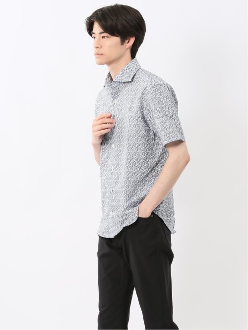 メッシュ 小花プリント カッタウェイ半袖シャツ