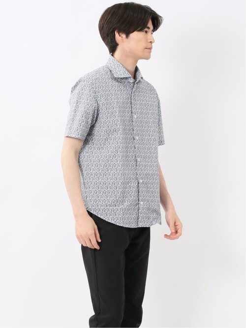 メッシュ 小花プリント カッタウェイ半袖シャツ
