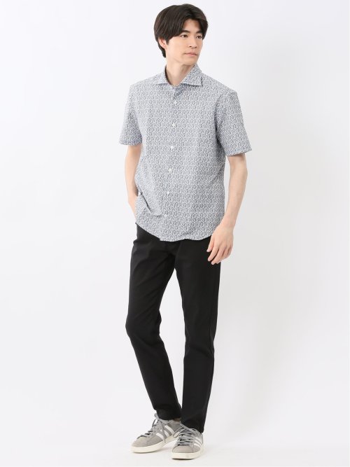 メッシュ 小花プリント カッタウェイ半袖シャツ