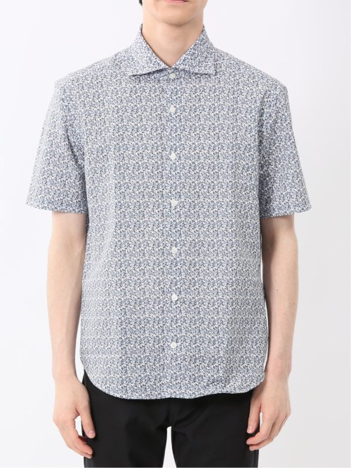 メッシュ 小花プリント カッタウェイ半袖シャツ
