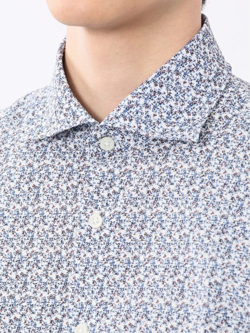 メッシュ 小花プリント カッタウェイ半袖シャツ